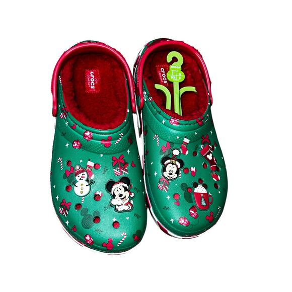 Disney's Mickey Mouse Minnie Mouse  Christmas Holiday lined crocs J6 W8 NEW - Picture 2 of 6
